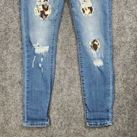 Judy Blue Jeans Womens 5/27 HighRise Skinny Fit Blue Leopard Stretch Denim Pants - Picture 3 of 14